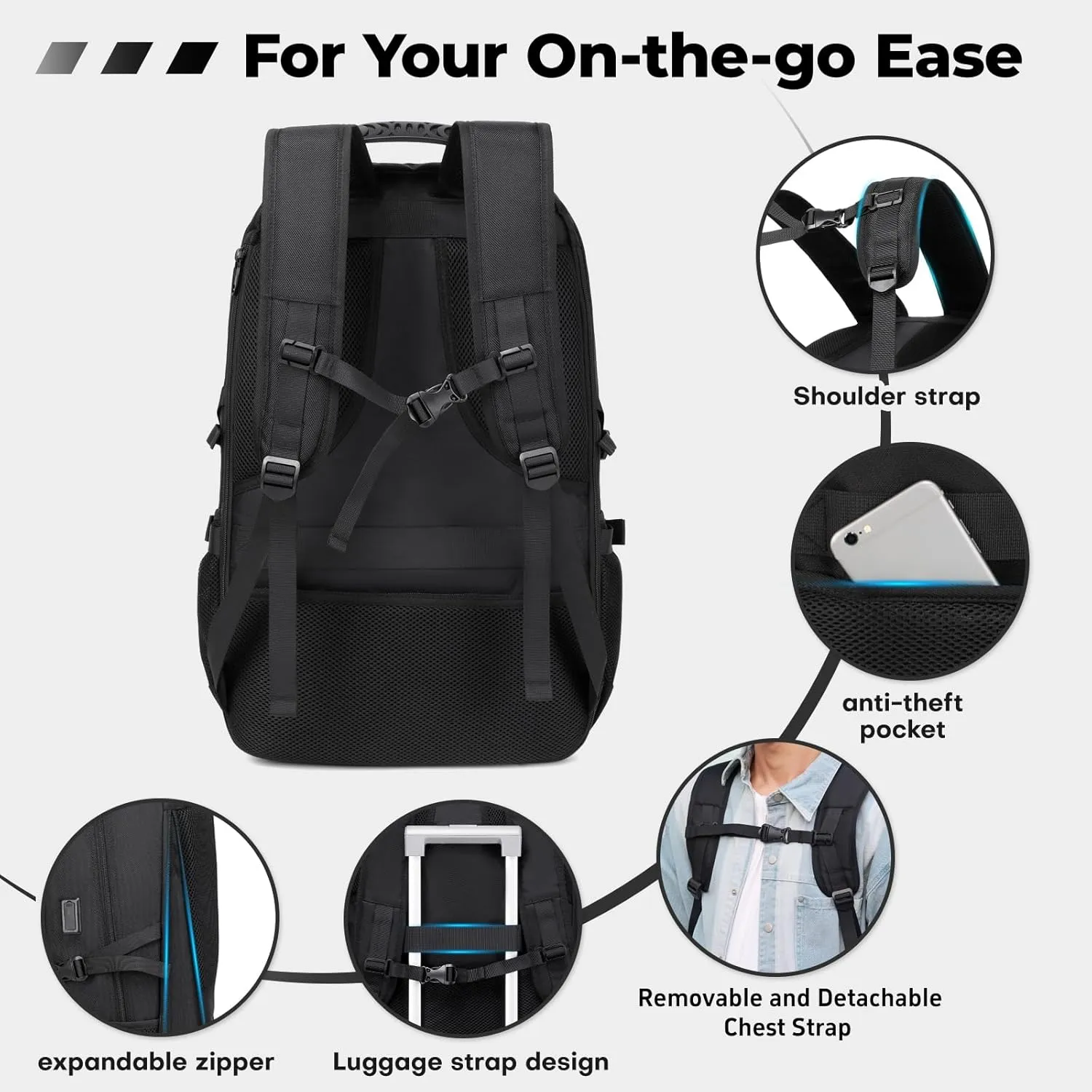 18.4 Inch Large Travel Backpack with Shoe Compartment,80L Water Resistant Anti Theft Backpacks with USB Charging Port,Carry on Flight Approved Laptop Bag Multiple Compartments,for Men Women
