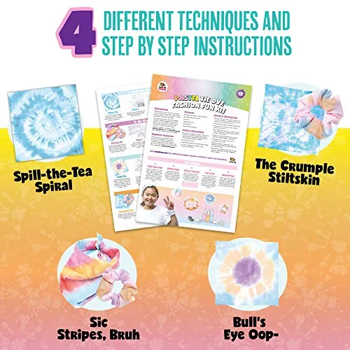 3 Pack Scrunchies Tie Dye Kit (Pastel Tye Die Kits) has 3 soft colors in easy-squeeze bottles, 3 blank scrunchies, 1 blank bandana, rubber bands, and dye guide for endless DIY fashion possibilities