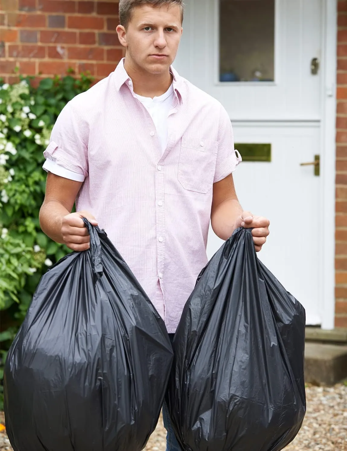 8 Gallon Trash Bags, 40 Counts, Flag Garbage Bags with No Flaps and No Ties, 55 * 65cm, 7g/pcs,Unscented, Black
