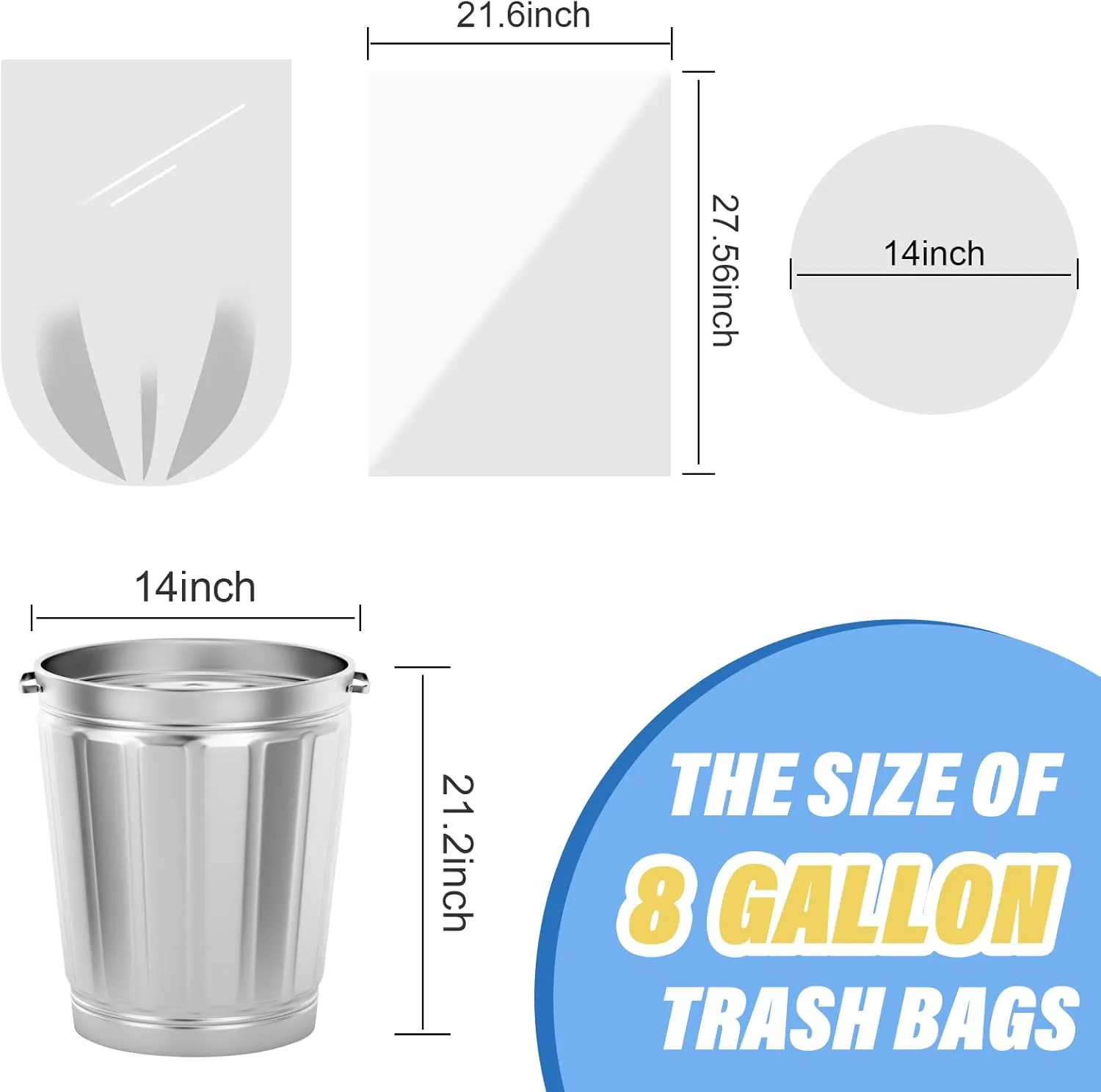 8 Gallon Trash Bags Strong, Magesh Small Trash Bags 6-8 Gallon 85 Count, Medium Garbage Bags Unscented, Leakage-Free for Bathroom Kitchen Office Trash Can, Clear, 30L