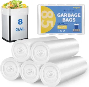 8 Gallon Trash Bags Strong, Magesh Small Trash Bags 6-8 Gallon 85 Count, Medium Garbage Bags Unscented, Leakage-Free for Bathroom Kitchen Office Trash Can, Clear, 30L