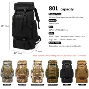 80L Oxford Fabric Military Tactical Army Backpack Rucksack Camping