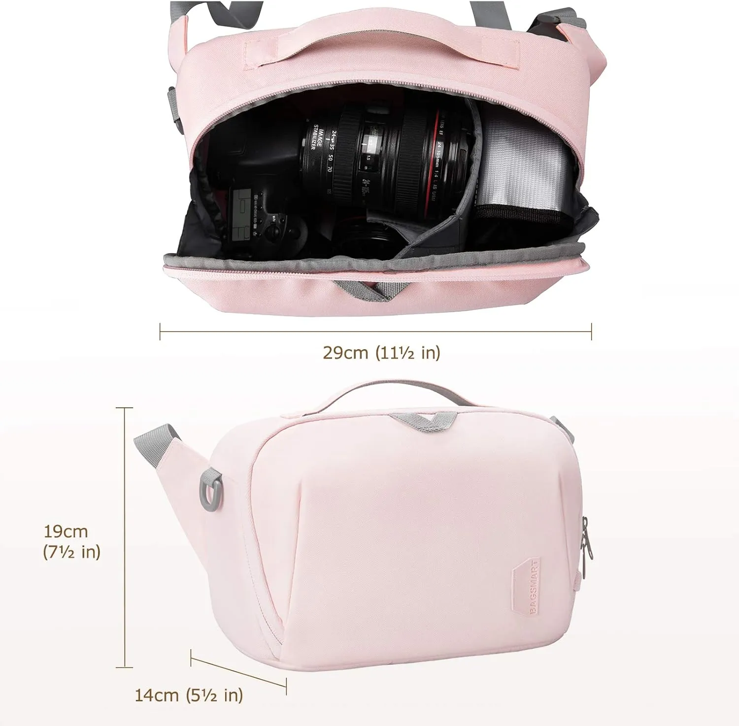 BAGSMART DSLR Camera Bag, Waterproof Crossbody Camera Case with Padded Shoulder Strap, Anti-Theft Bag, Pink