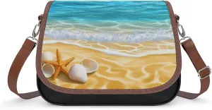 Beautiful Beach Scene Seashell Women's Shoulder Handbags Leather Crossbody Bags Soft Waterproof Tote Bag with Detachable Strap