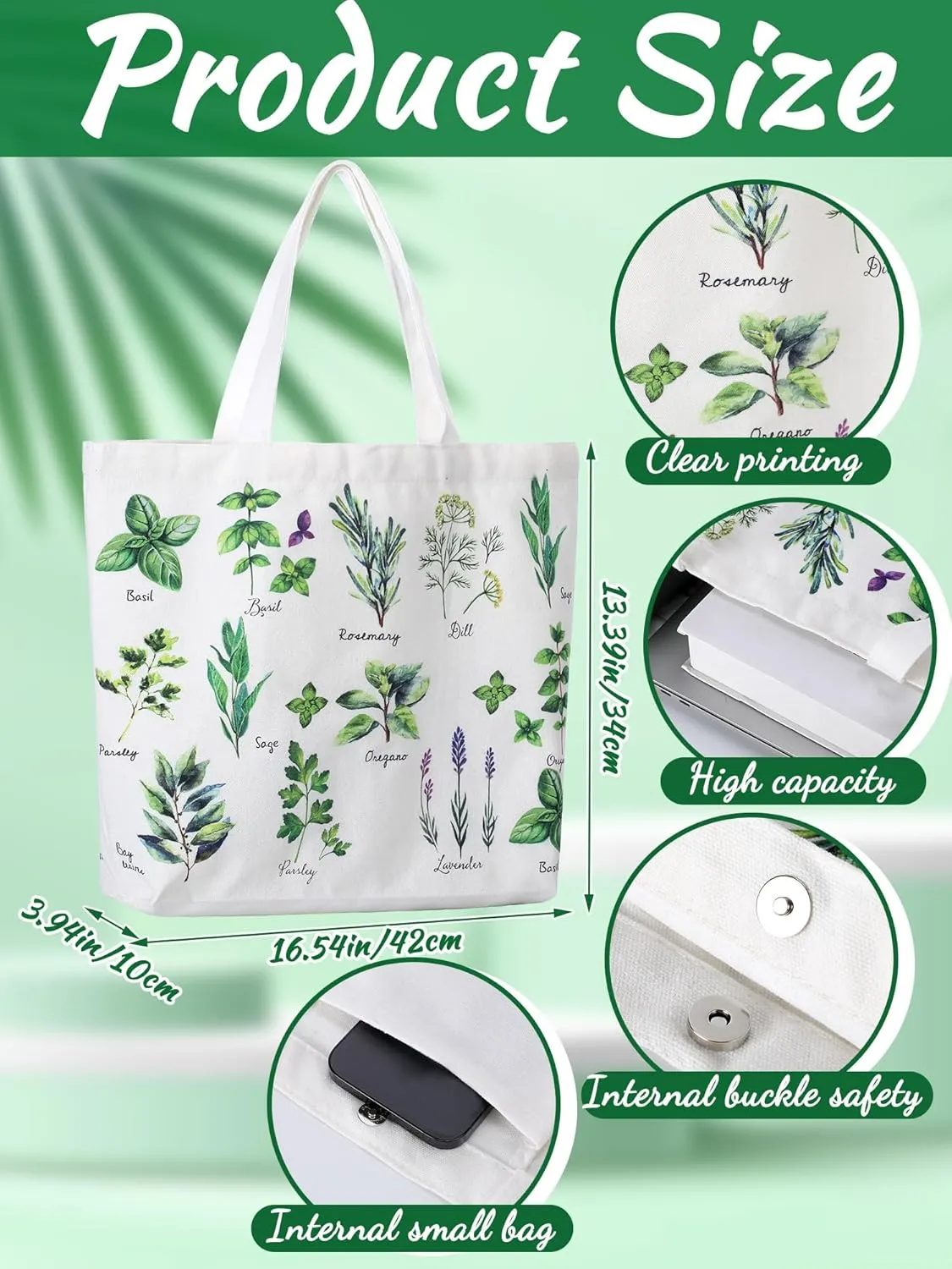 Bencailor 2 Pcs Floral Canvas Tote Bags Aesthetic Wildflower Herbs Plant Theme Reusable Grocery Bag for Women Gardening Gifts(Herbs)