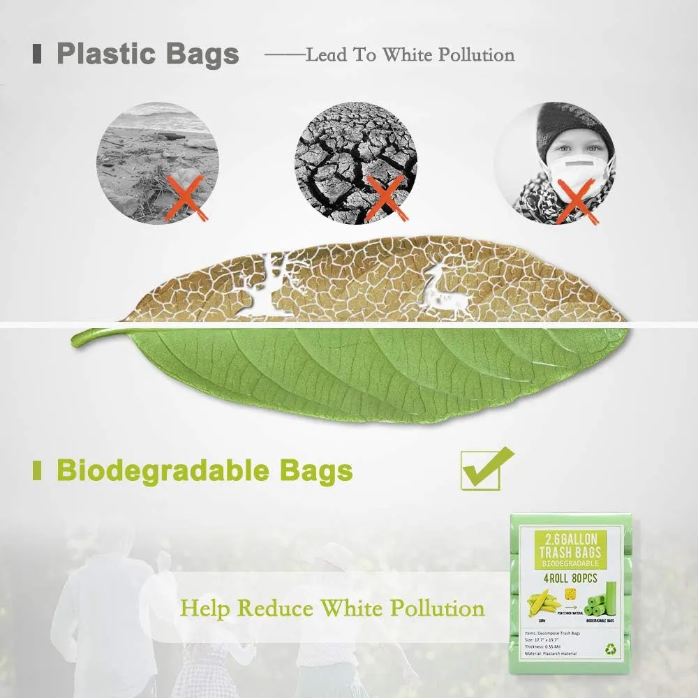 Black Bathroom Trash Bags - 2.6 Gal, 80cts, Biodegradable, Mini, Strong