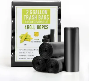 Black Bathroom Trash Bags - 2.6 Gal, 80cts, Biodegradable, Mini, Strong