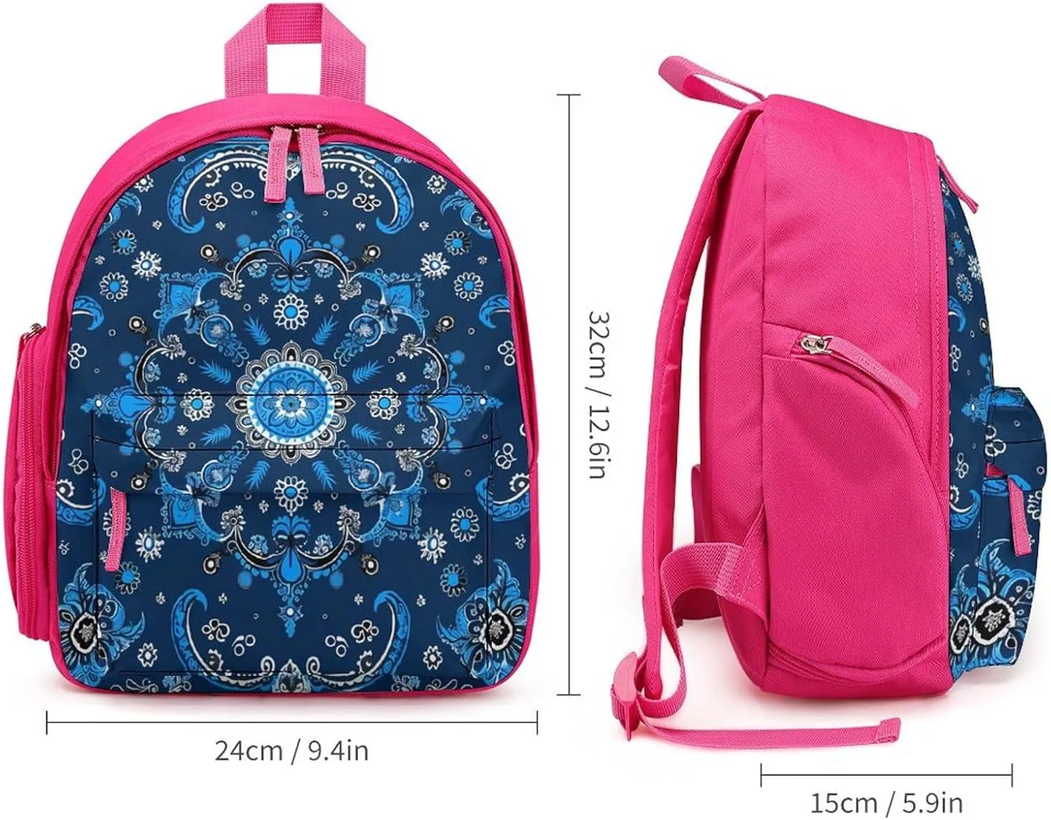 Blue Paisley Bandana Pattern Cute Backpack Daily Casual Daypack Travel Mini Bag with Adjustable Strap Pink-style-40