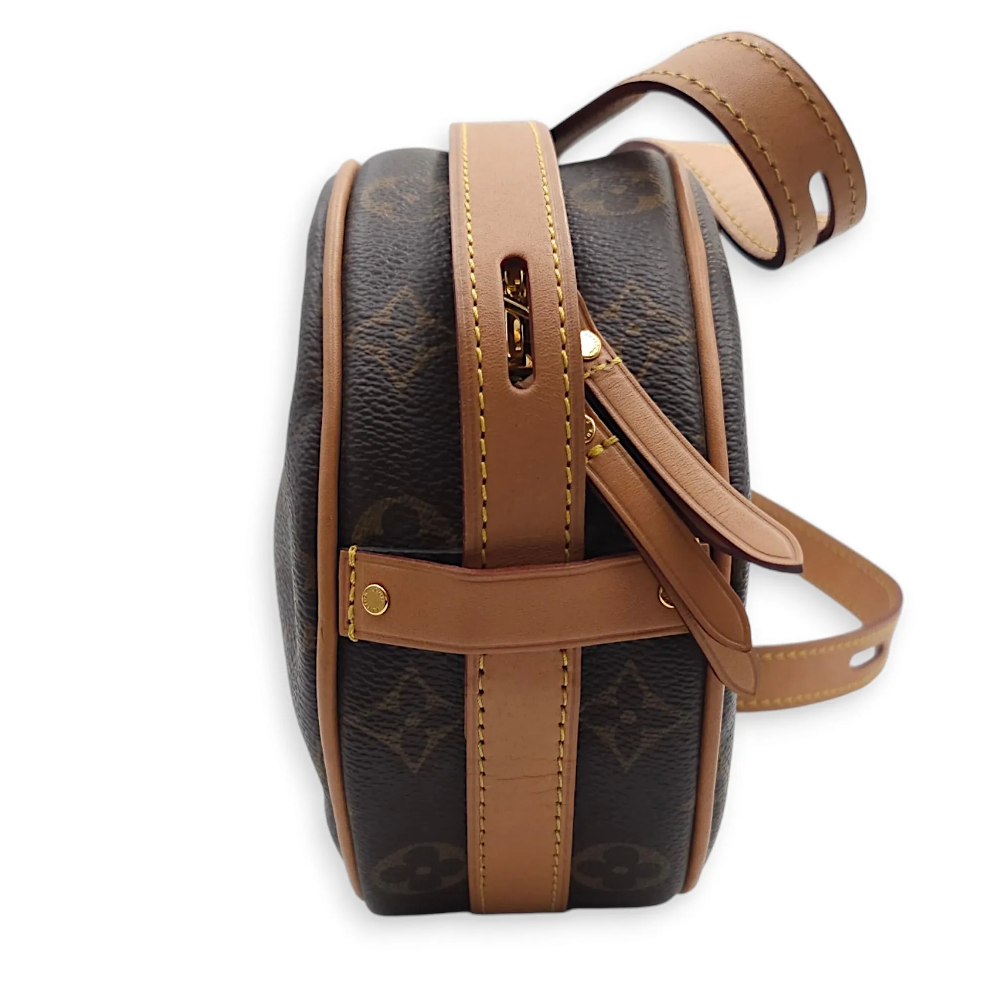Boite Chapeau Souple PM Brown Crossbody Bag in Canvas, Gold hardware