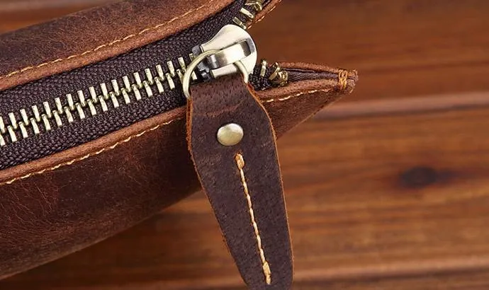 Brown MENS LEATHER SLIM ZIPPER CLUTCH WRISTLET PURSE CLUTCH BAGs FOR MEN
