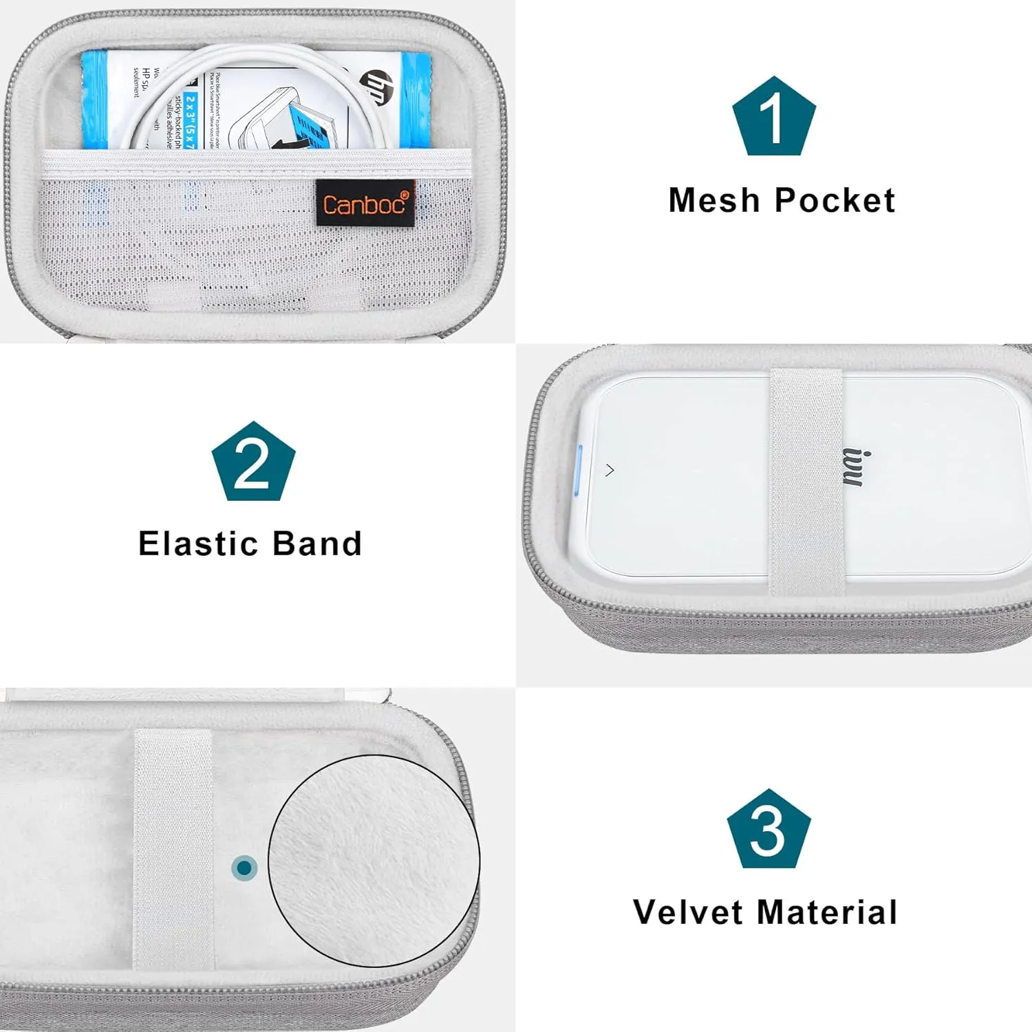 Canboc Carrying Case for Canon Ivy 2/ Canon Ivy/Canon Ivy CLIQ 2 CLIQ 2 Mini Photo Printer Mobile Wireless Bluetooth Instant Camera Printer, Mesh Bag fit Photo Paper Cable, Grey