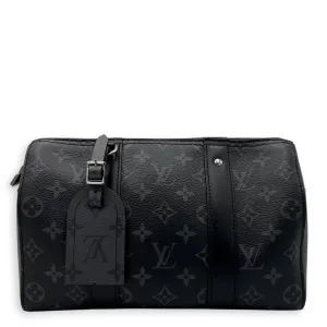 City Keepall Black Crossbody Bag in Coated Canvas, Silver hardware