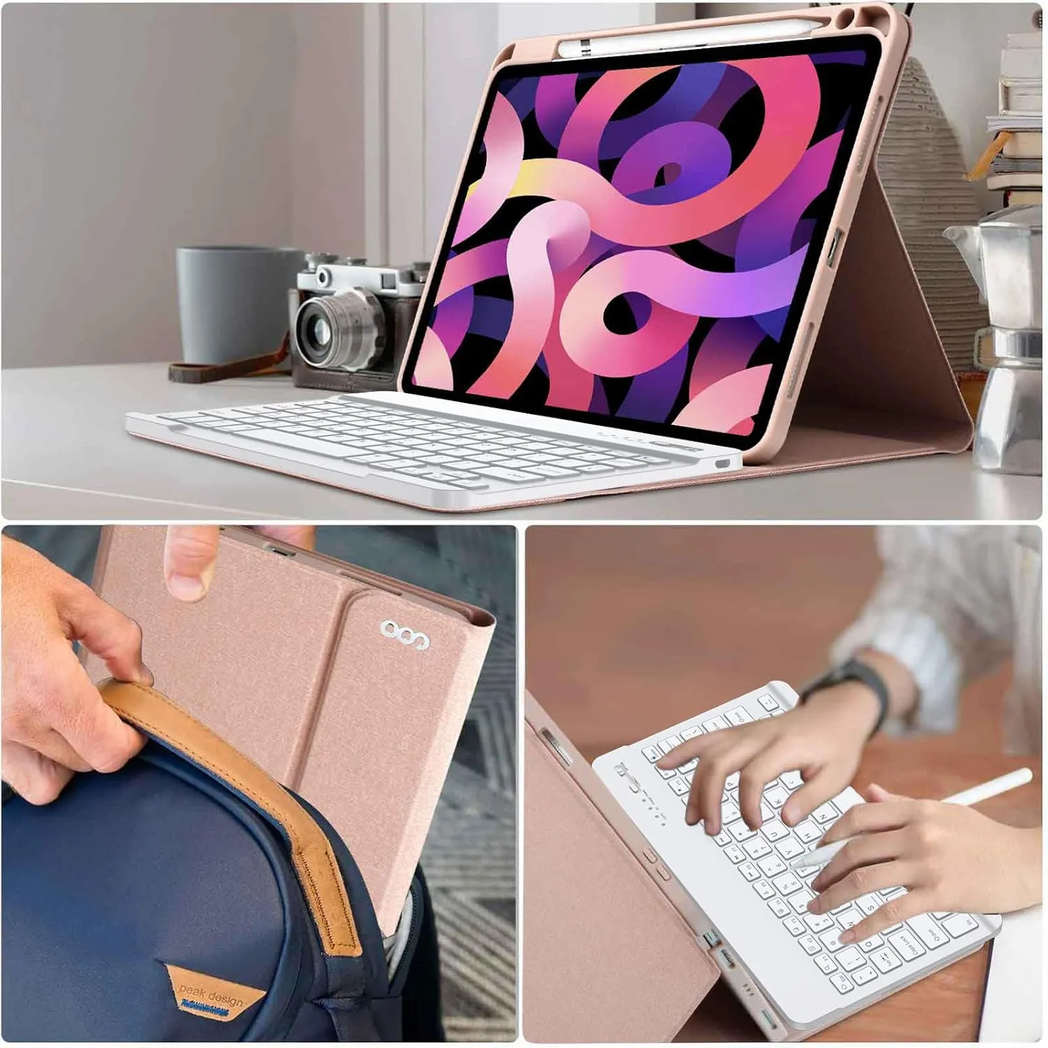 COO Keyboard Case for iPad Air 5th Gen/4th Gen 2020/iPad Pro 11, Detachable Wireless Bluetooth Keyboard, Built-in Pencil Holder, Champagne