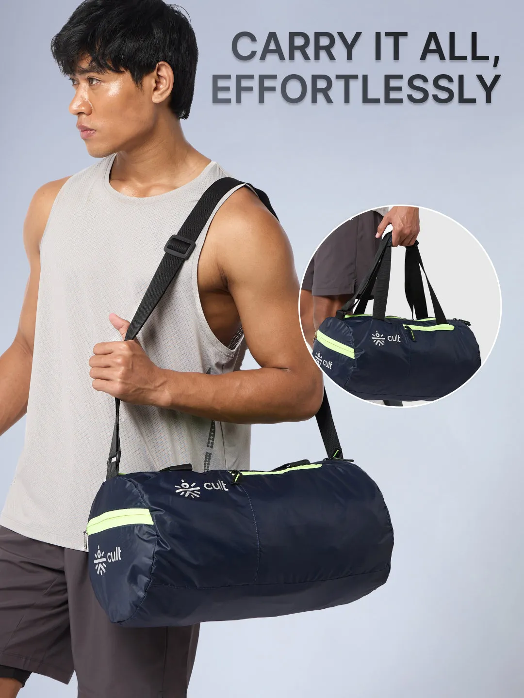 Cult 20 Litre Foldable Gym/Duffle Bag for Men & Women | Duffle Bag with Side Pocket & Shoulder Strap | Comfortable Handle | Neon