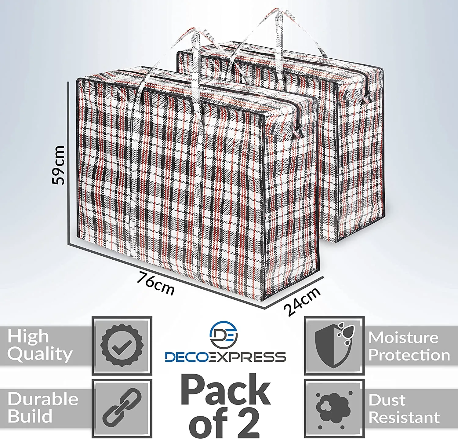 DECO EXPRESS Laundry Bags with Zips - 2 Pack Jumbo Storage Bags