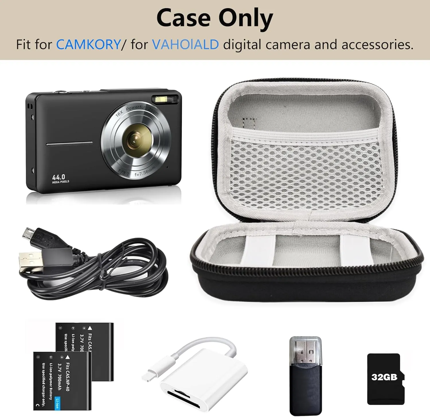 Digital Camera Case for CAMKORY, KODAK PIXPRO FZ45/FZ55, Canon IXUS 285 HS, Lecran, Small Travel Compact Camera Holder with Mesh Pocket for Accessories SD Card (Black-Oxford)