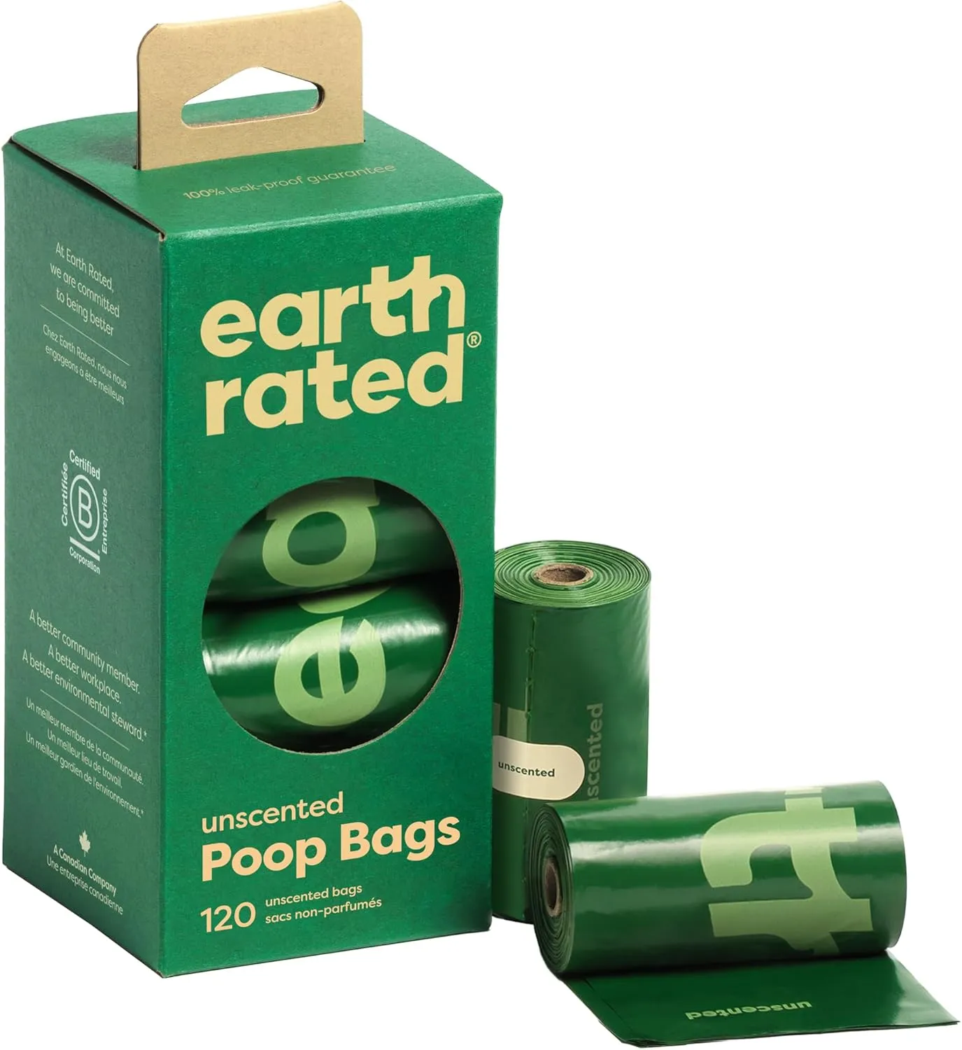 Earth Rated Poop Bags for Dogs Guaranteed Leak Proof and Extra Thick Waste Bag Refill Rolls, Unscented, 120 Count