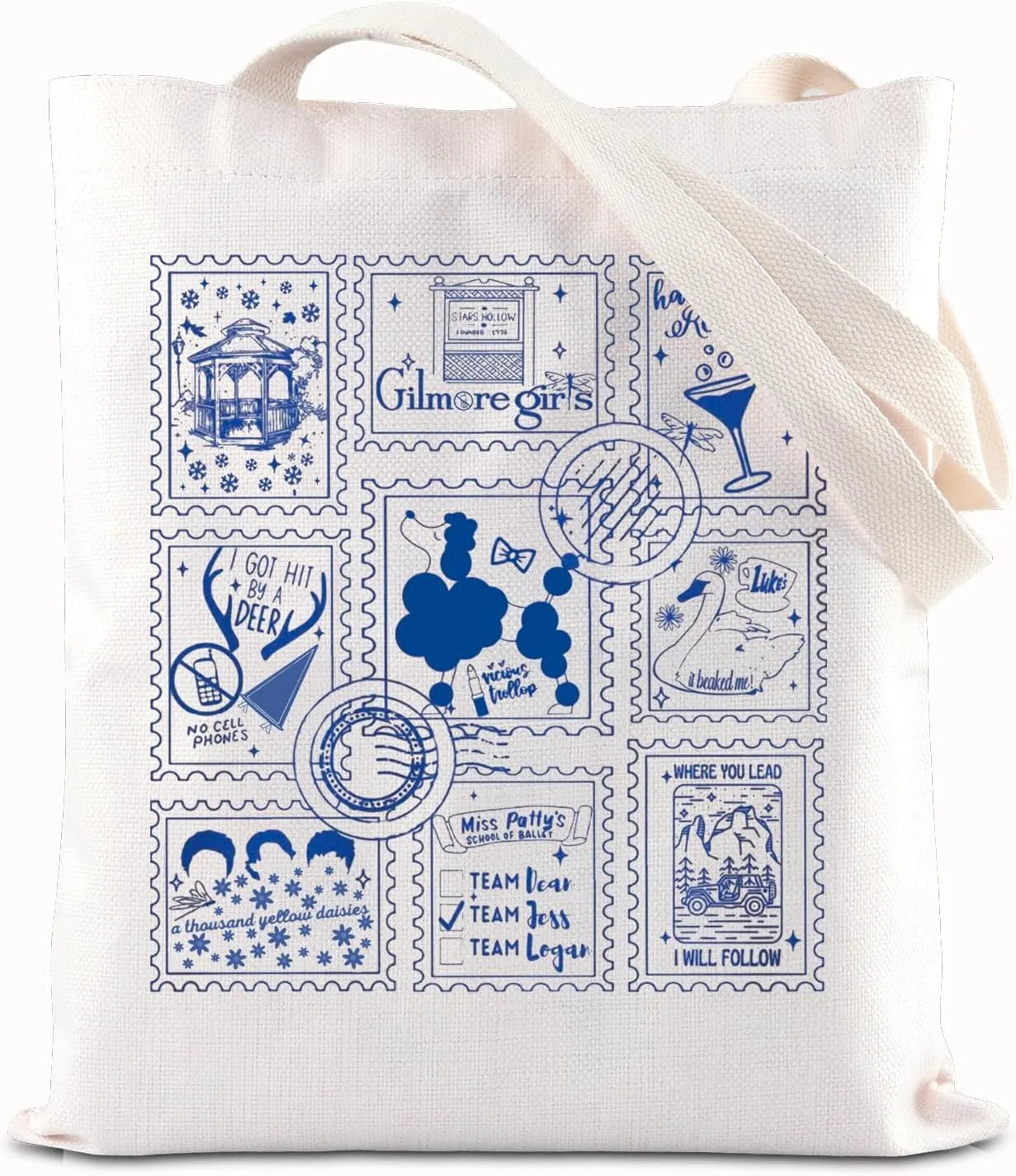 FOTAP Gilmore Stamp Doodle Inspire Tote Bag Stars Hollow Quote Gift Luke's Diner Gift Gilmore Merch