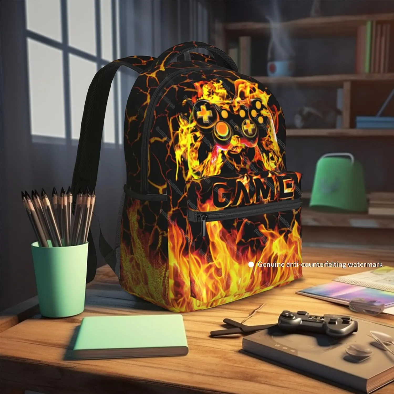 Gamer School Backpack For Boys Abstract Gamepad Boys Backpack For Kids Children Teens Elementary Middle School Boy Backpacks Ages 6-18 Video Games Bookbag back pack