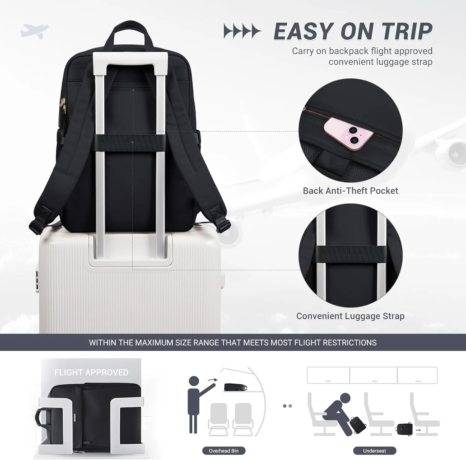 GOLF SUPAGS Women Laptop Backpack Fits 15.6 Inch Notebook Casual Daypack Everyday Bag for Work Travel College Backpack Book Bags (Black)