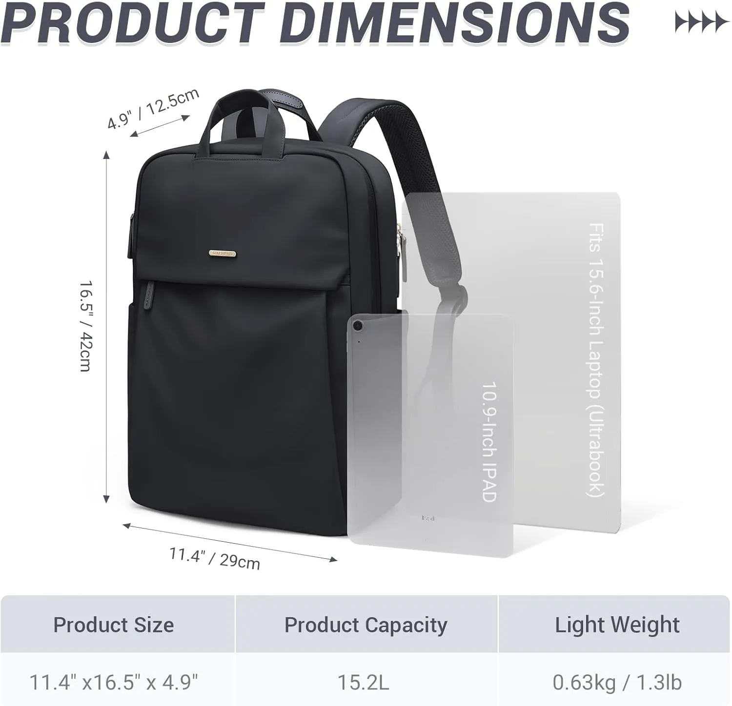 GOLF SUPAGS Women Laptop Backpack Fits 15.6 Inch Notebook Casual Daypack Everyday Bag for Work Travel College Backpack Book Bags (Black)