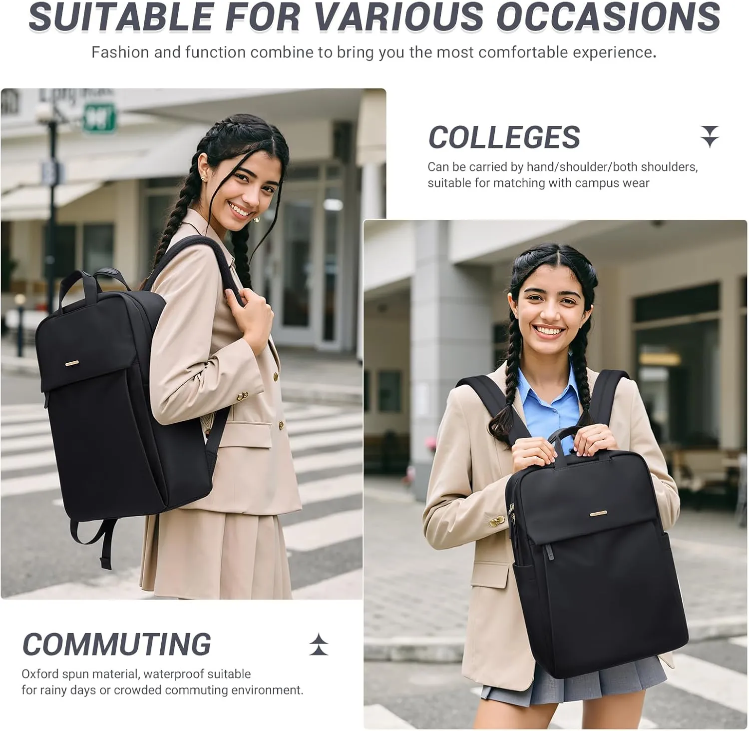 GOLF SUPAGS Women Laptop Backpack Fits 15.6 Inch Notebook Casual Daypack Everyday Bag for Work Travel College Backpack Book Bags (Black)