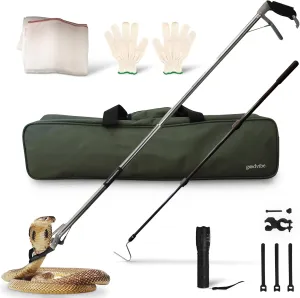 goodvibe Snake Grabber Tool Kit  6-Piece Set with 47" Snake Tongs, Hook, LED Light, Gloves & Waterproof Bag | Snake Handling Tools for Catching Rattlesnakes, Reptiles, Snakes & Snake Control