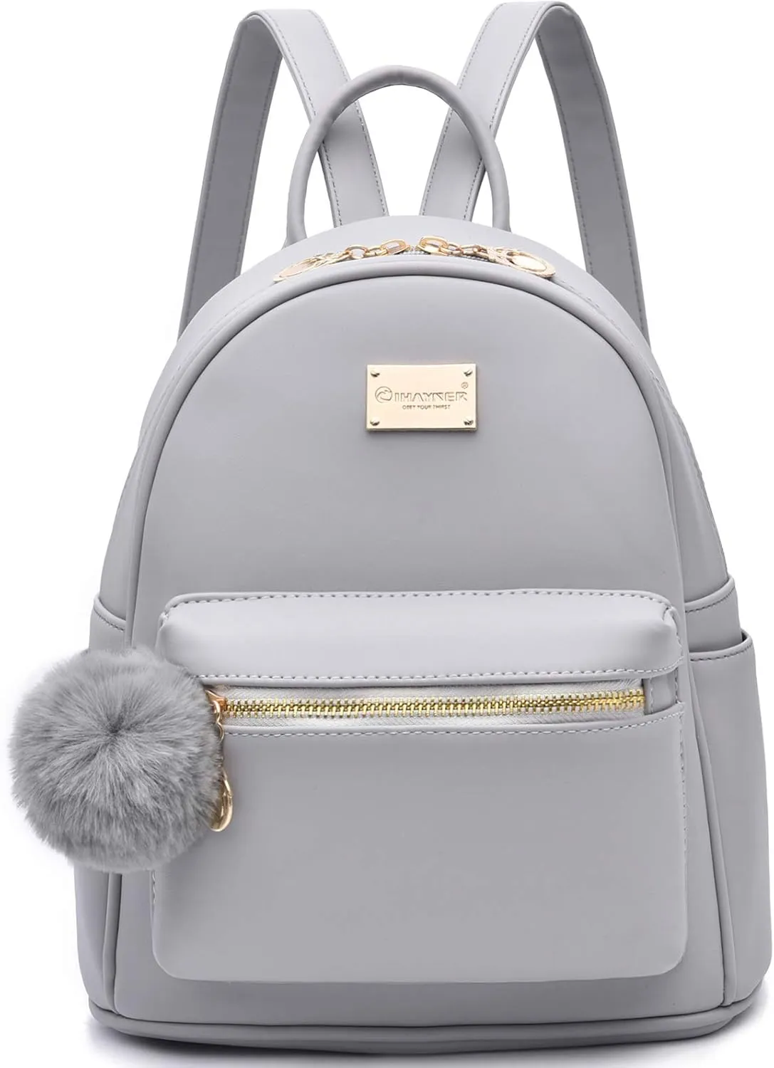 I IHAYNER Girls Fashion Backpack Purse Leather Mini Backpack Purse for Women Satchel School Bags with Pompom Travel Daypacks