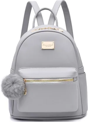 I IHAYNER Girls Fashion Backpack Purse Leather Mini Backpack Purse for Women Satchel School Bags with Pompom Travel Daypacks