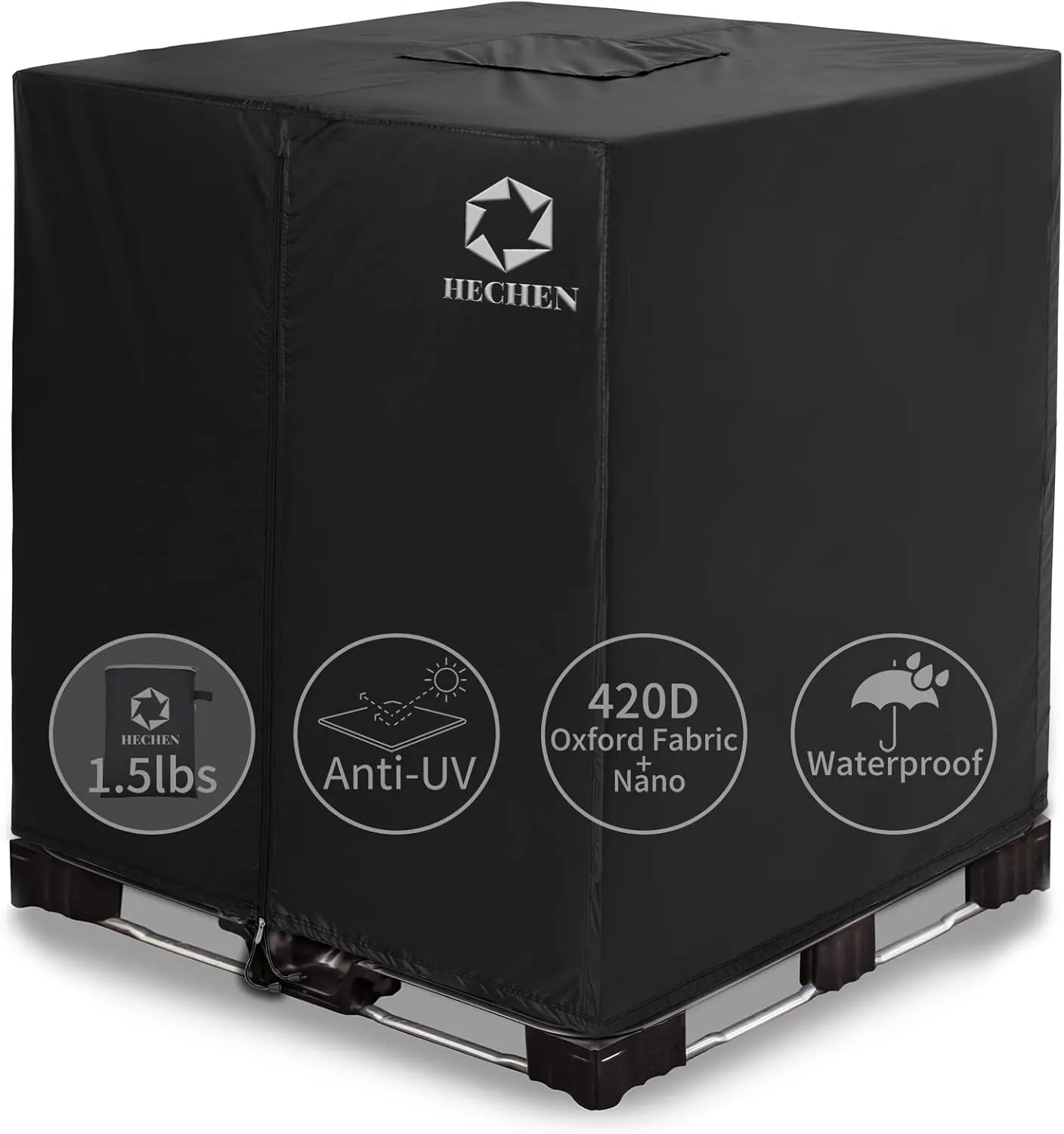 IBC Tote Cover,Zipper,420D Heavy Duty Nano Materials Waterproof,Fit 275 Gallon Water Tank(Black)