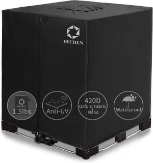 IBC Tote Cover,Zipper,420D Heavy Duty Nano Materials Waterproof,Fit 275 Gallon Water Tank(Black)