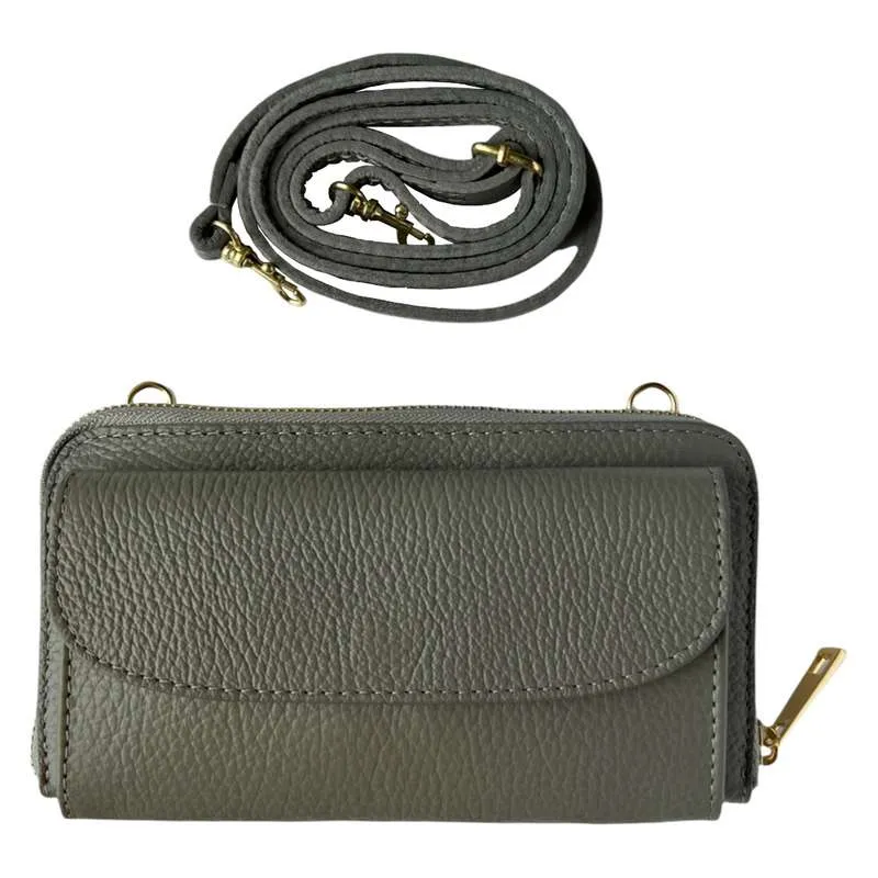 Italian Leather Cross-Body Bag Light Grey