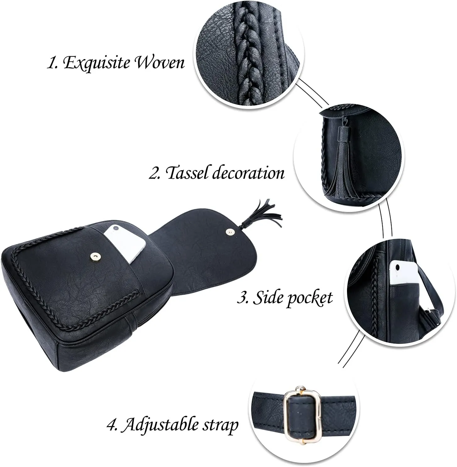 KKXIU Fashion Small Synthetic Leather Backpack Purse For Women and Ladies with Tassel (Black)
