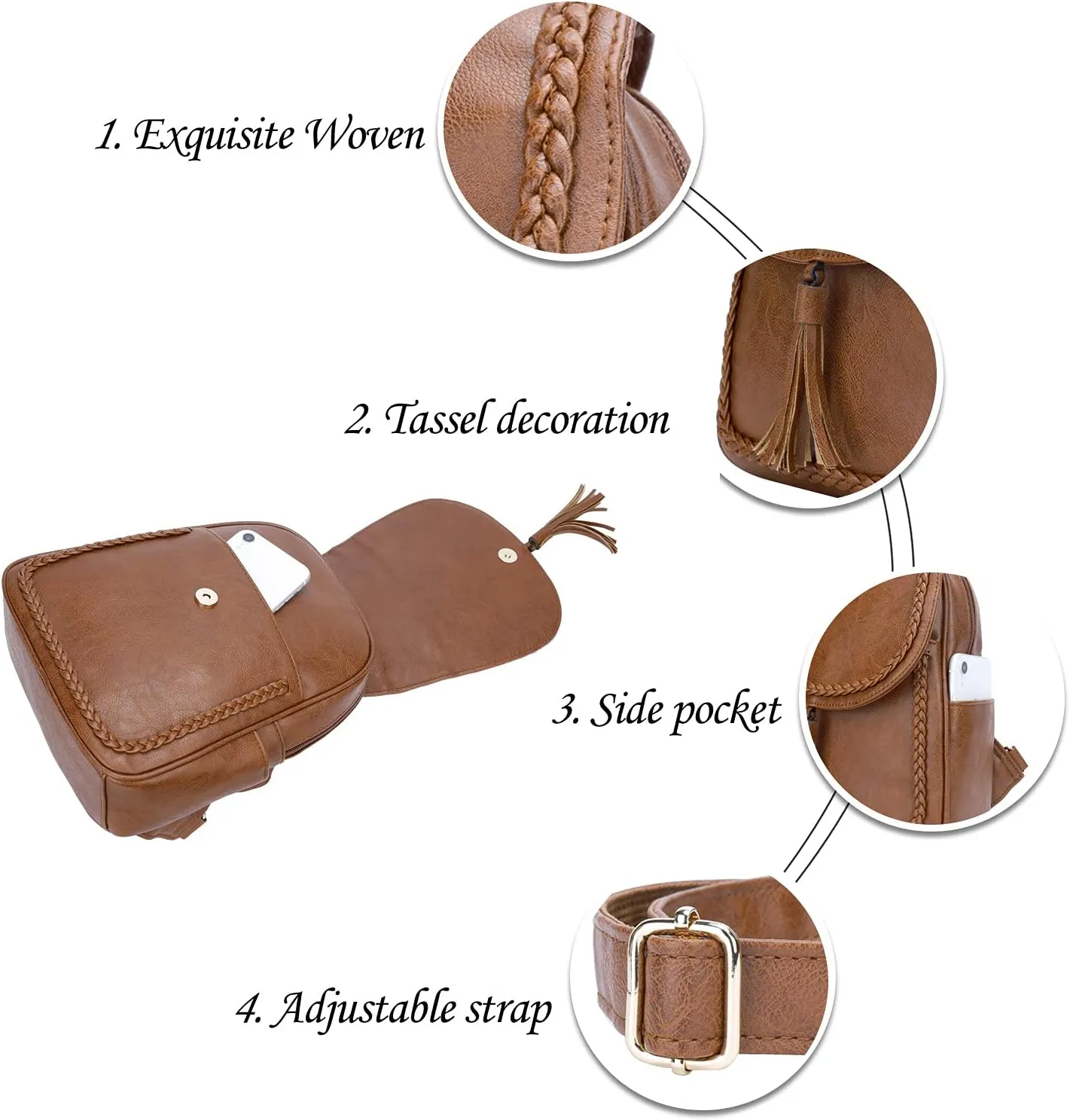 KKXIU Fashion Small Synthetic Leather Backpack Purse For Women and Ladies with Tassel (Brown)