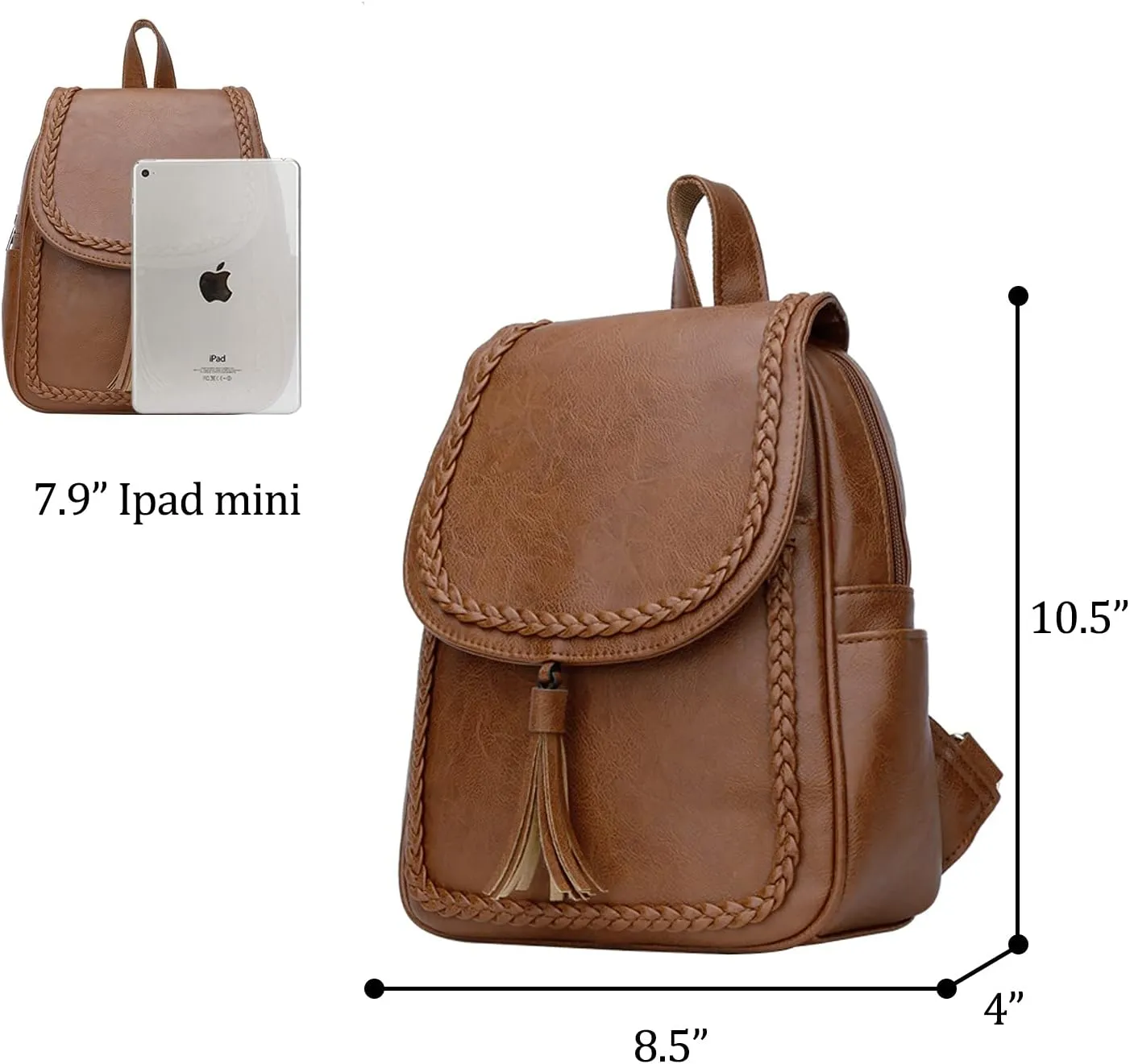 KKXIU Fashion Small Synthetic Leather Backpack Purse For Women and Ladies with Tassel (Brown)
