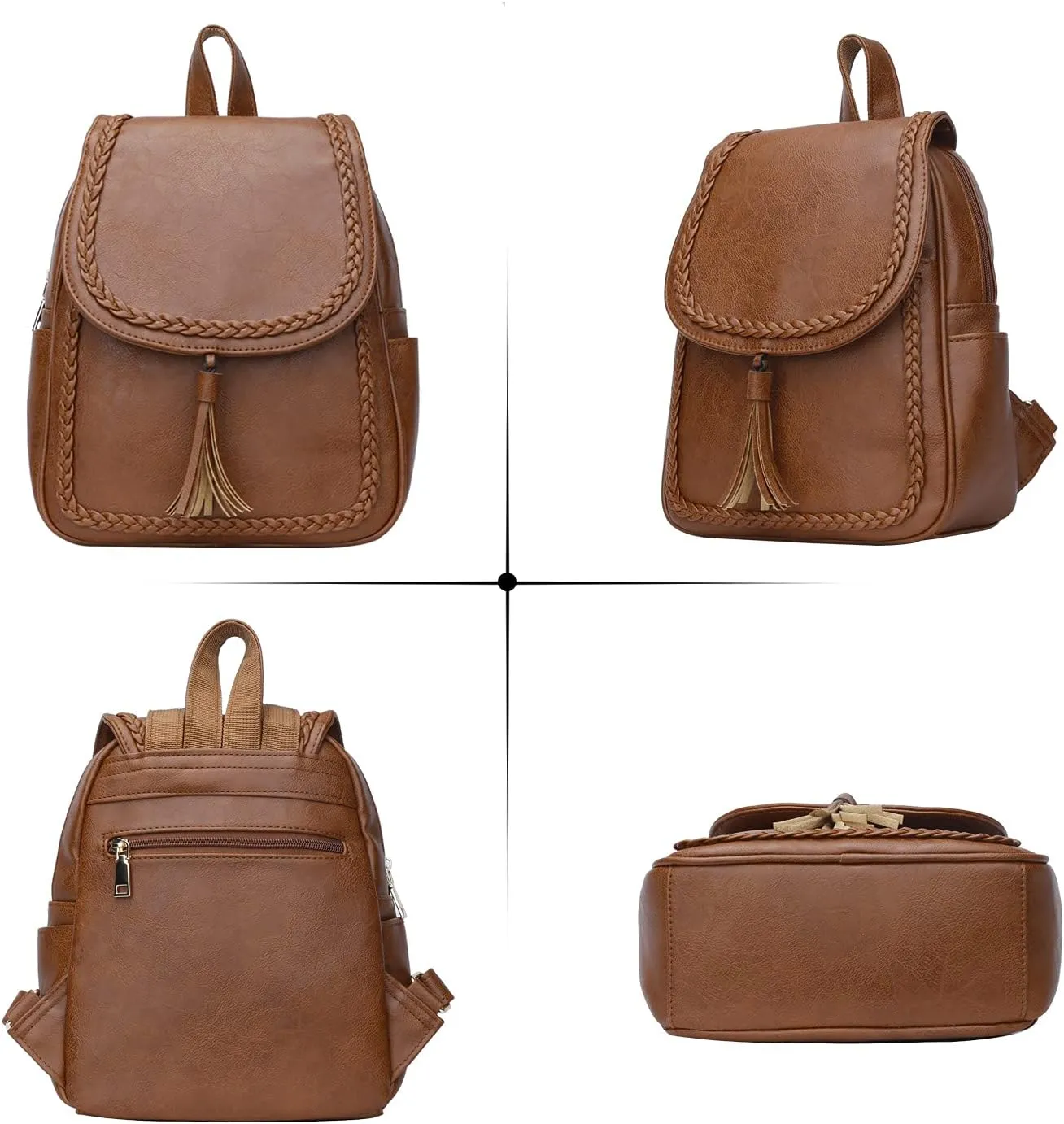 KKXIU Fashion Small Synthetic Leather Backpack Purse For Women and Ladies with Tassel (Brown)