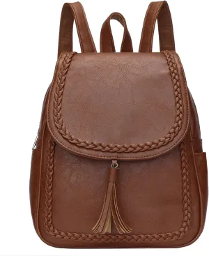 KKXIU Fashion Small Synthetic Leather Backpack Purse For Women and Ladies with Tassel (Brown)