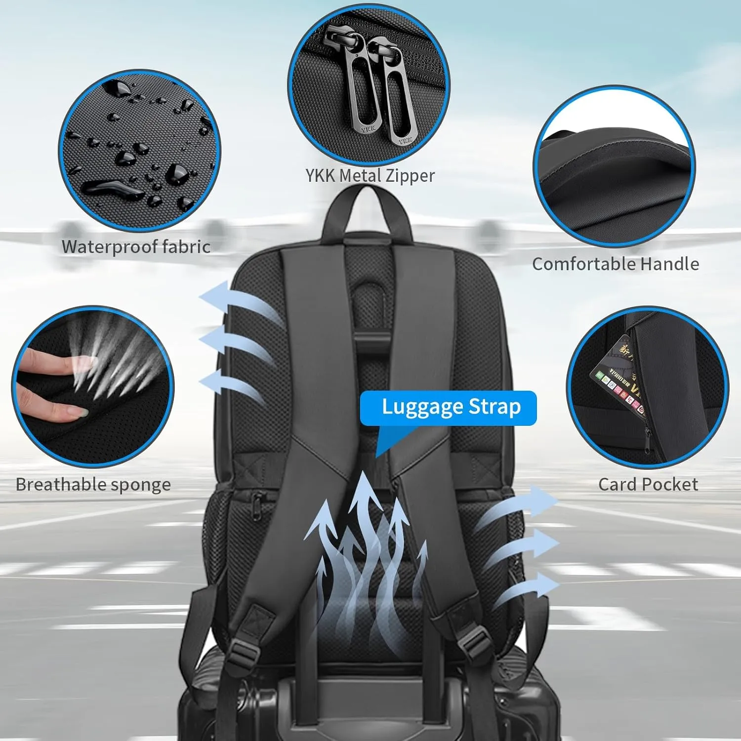 Laptop Backpack for Men, High Tech Business Backpack with USB Charging Port and Ergonomic Design, 40L Water Repellent Travel Work College Computer Backpack Fits 17.3 Inch Tablet, Notebook
