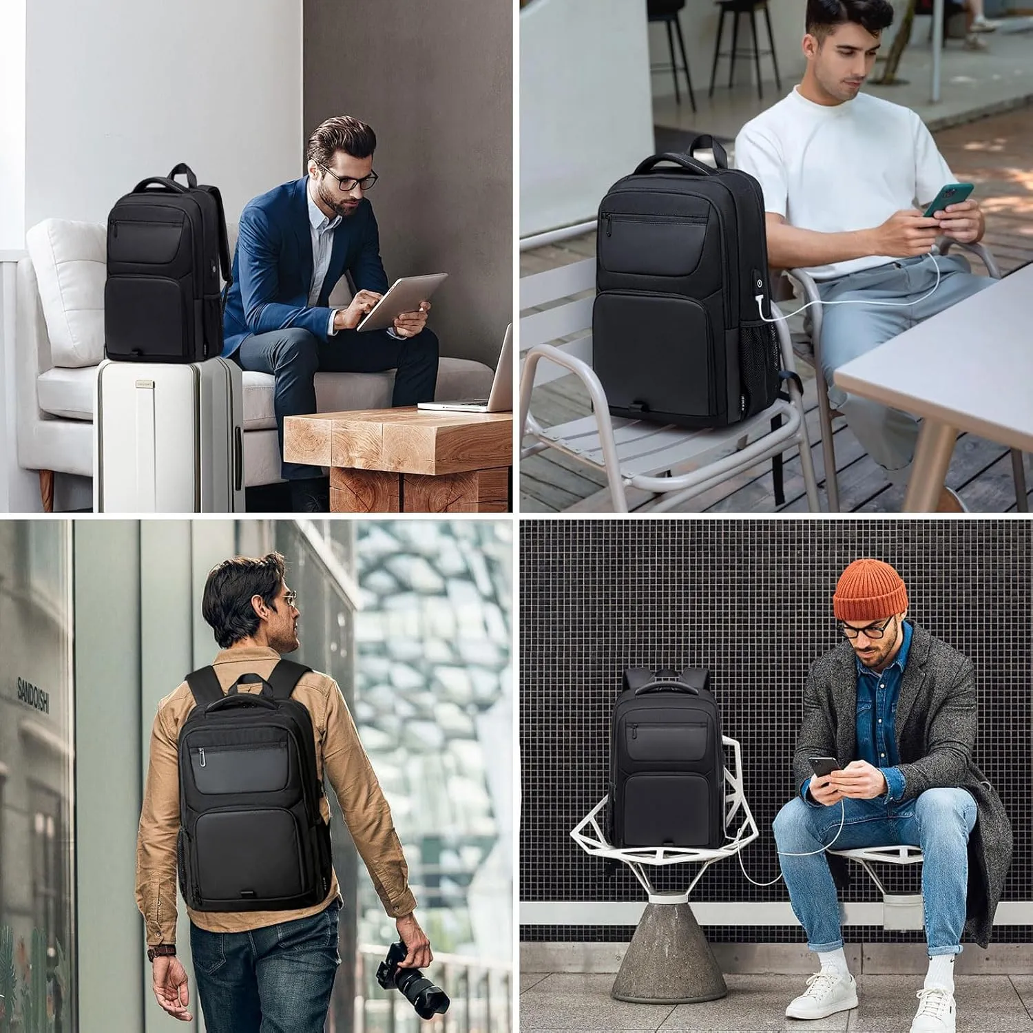 Laptop Backpack for Men, High Tech Business Backpack with USB Charging Port and Ergonomic Design, 40L Water Repellent Travel Work College Computer Backpack Fits 17.3 Inch Tablet, Notebook