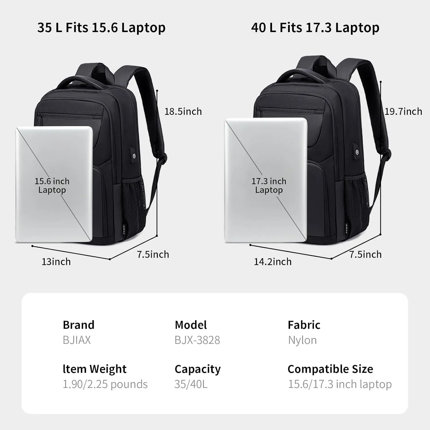 Laptop Backpack for Men, High Tech Business Backpack with USB Charging Port and Ergonomic Design, 40L Water Repellent Travel Work College Computer Backpack Fits 17.3 Inch Tablet, Notebook