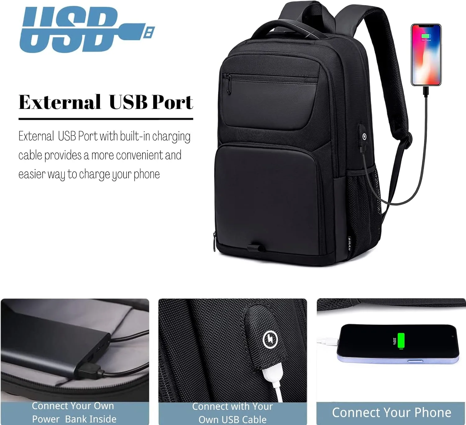 Laptop Backpack for Men, High Tech Business Backpack with USB Charging Port and Ergonomic Design, 40L Water Repellent Travel Work College Computer Backpack Fits 17.3 Inch Tablet, Notebook