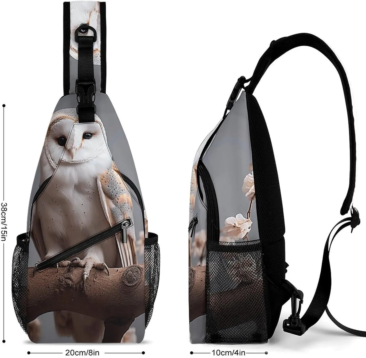 Lightweight Chest Bag Crossbody Bag A Small White Barn Owl Sling Backpack for Women Men Sports Travel