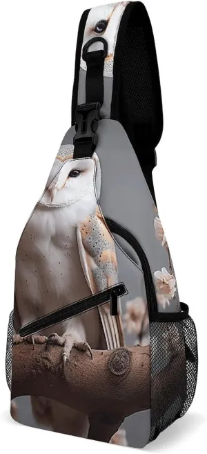 Lightweight Chest Bag Crossbody Bag A Small White Barn Owl Sling Backpack for Women Men Sports Travel