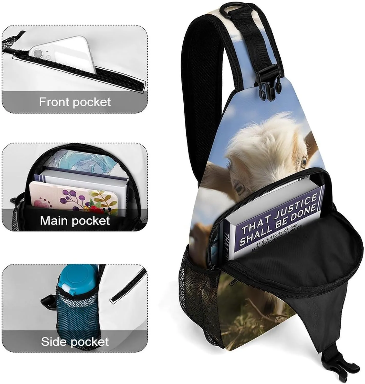 Lightweight Chest Bag Crossbody Bag Cute Goat Sling Backpack for Women Men Sports Travel