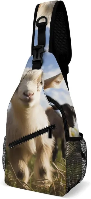 Lightweight Chest Bag Crossbody Bag Cute Goat Sling Backpack for Women Men Sports Travel