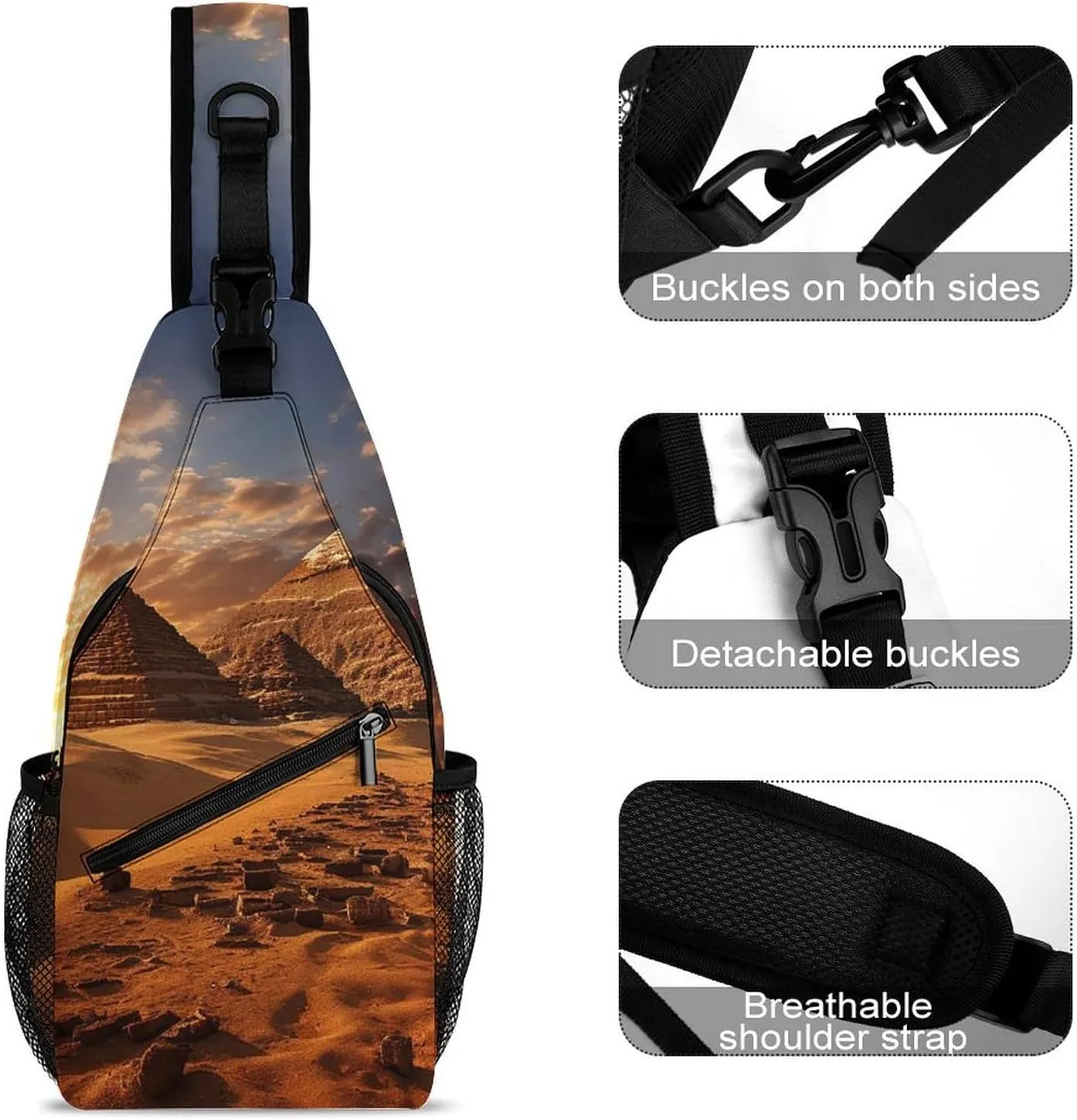 Lightweight Chest Bag Crossbody Bag Egyptian Pyramids Sling Backpack for Women Men Sports Travel