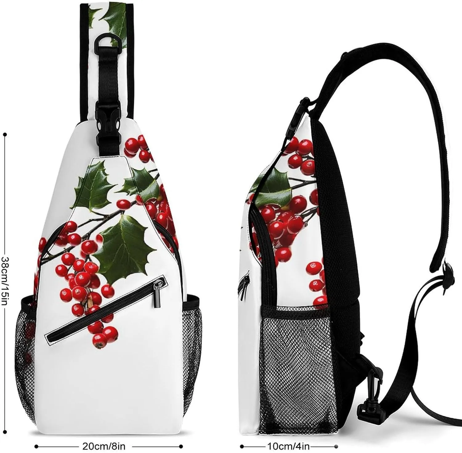 Lightweight Chest Bag Crossbody Bag Holly Berry Branches Sling Backpack for Women Men Sports Travel