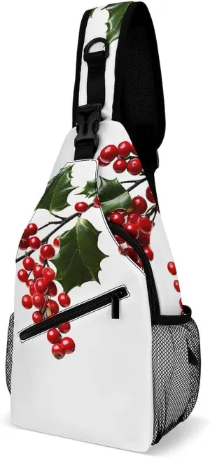 Lightweight Chest Bag Crossbody Bag Holly Berry Branches Sling Backpack for Women Men Sports Travel