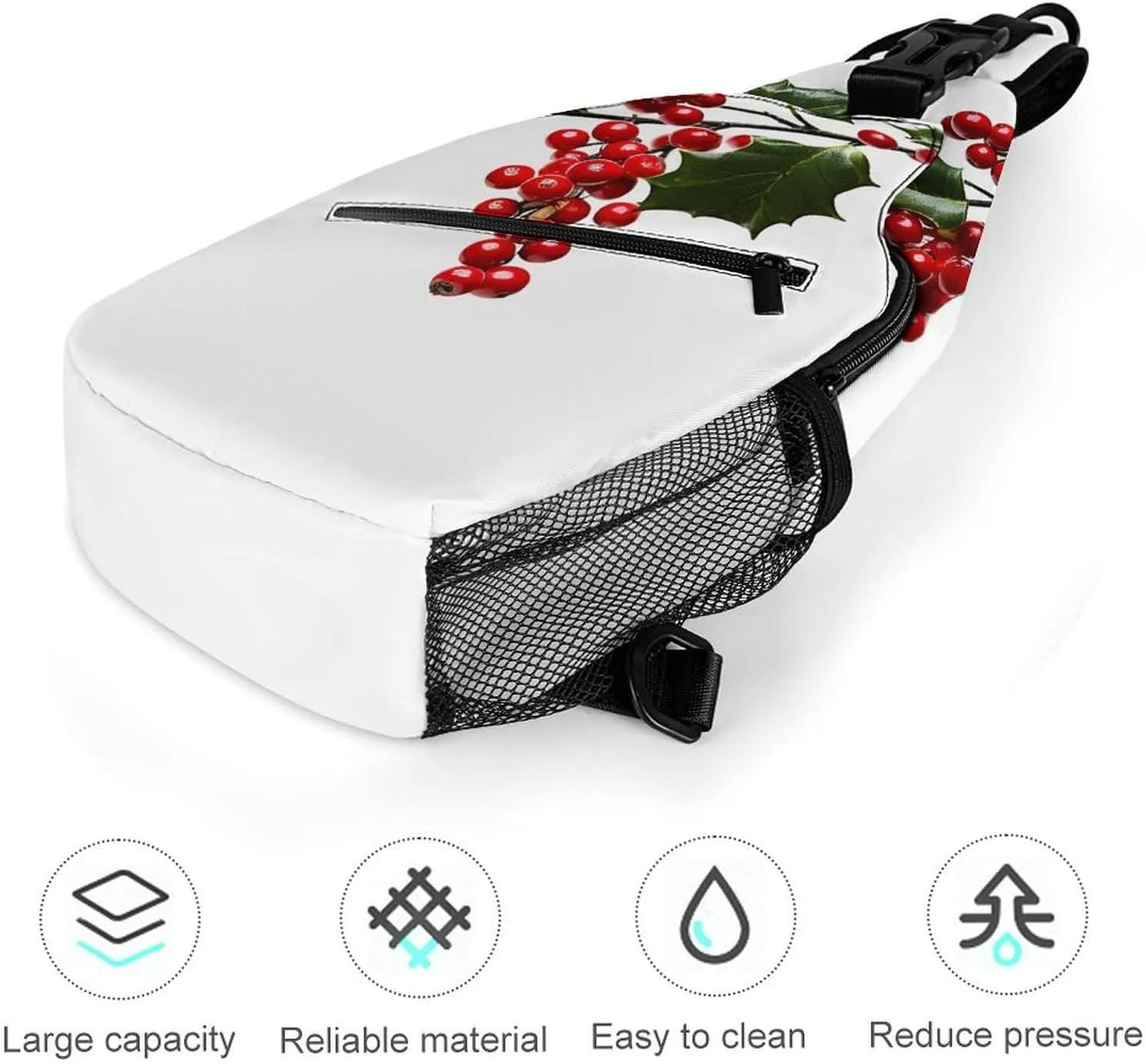 Lightweight Chest Bag Crossbody Bag Holly Berry Branches Sling Backpack for Women Men Sports Travel