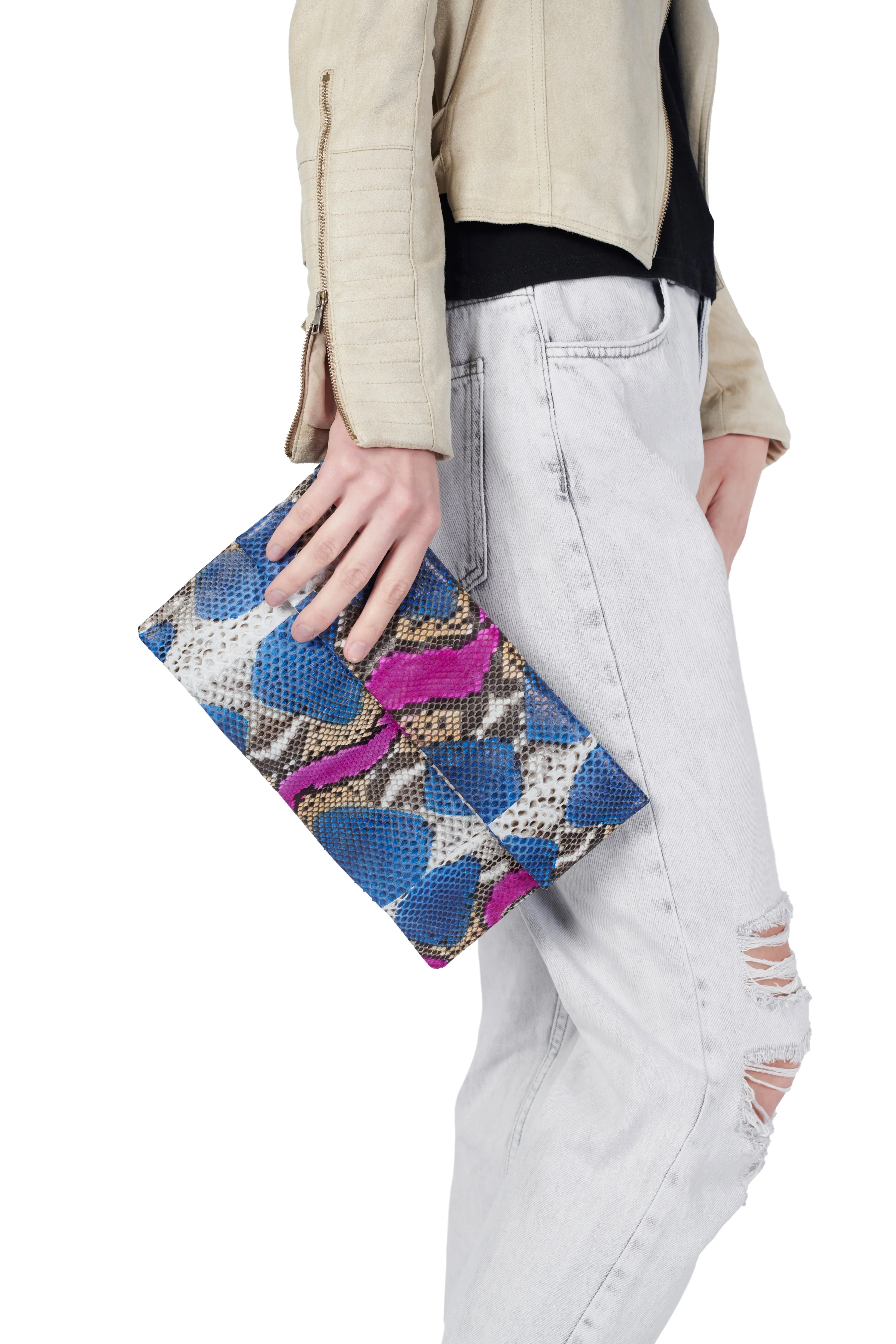 Mandalay Denim Pink Motif Foldover Clutch